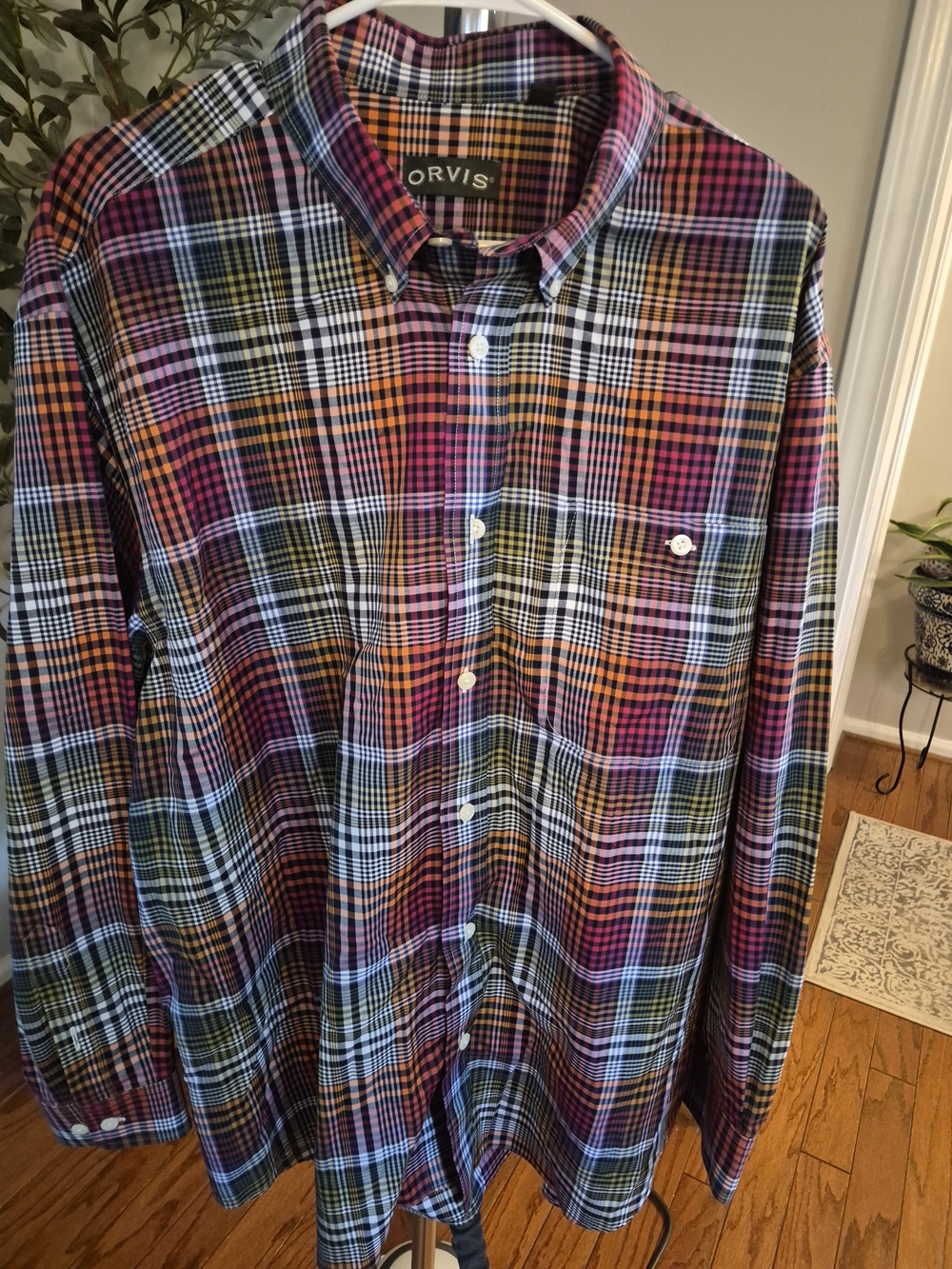Orvis Men's Multicolor Plaid Button-Up 100% Cotton Long Sleeve Shirt Size XL - Picture 4 of 9
